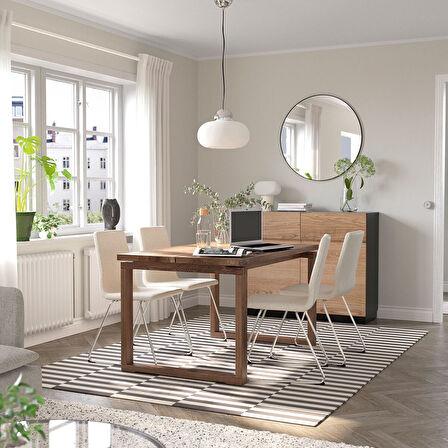 Yemek masası takımı, meşe kaplama kahverengi vernikli-krom kaplama Gunnared bej, 4 sandalyeli