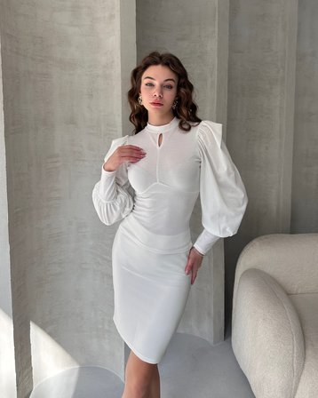 Öpücük Yaka Prenses Kol Crep Bluz - YEŞİL - M