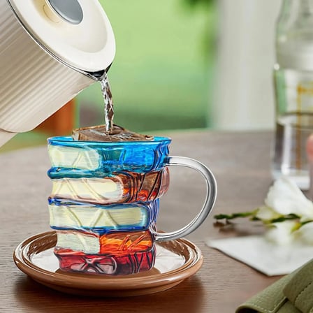 Kitap Tasarımlı Kupa Bardak - 350 ml Kapasite - El Çizimi Özel Tasarım - Dayanıklı Cam 