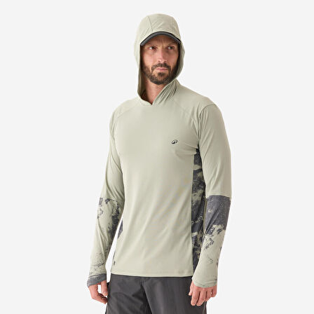 Kapüşonlu Uzun Kollu UV Tişört - Balıkçılık - UV Korumalı - Mavi - 500 - 2XL
