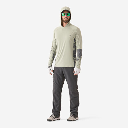 Kapüşonlu Uzun Kollu UV Tişört - Balıkçılık - UV Korumalı - Mavi - 500 - 2XL