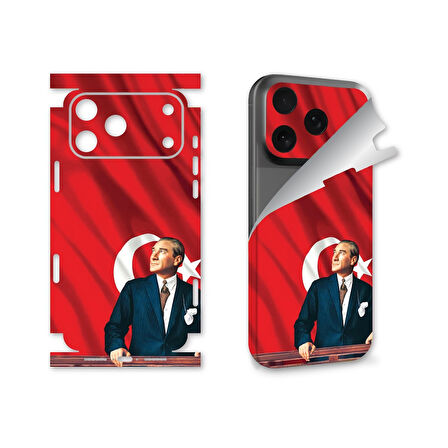 Apple Uyumlu İphone 17 pro max için full kaplama sticker çizilme önleme kılıfsız kullanım için ATATÜRK 1