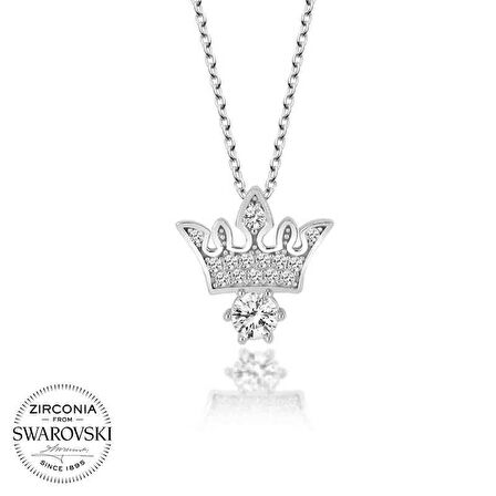 Swarovski Taşlı Gümüş Kral Tacı Kadın Kolye