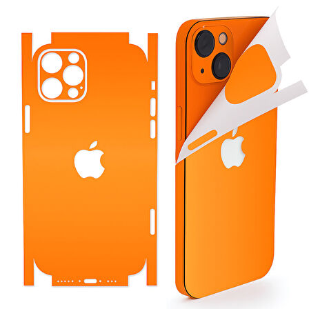 Apple İphone 15 için full kaplama koruma sticker kılıfsız kullanım çizilme önleyici MAT TURUNCU