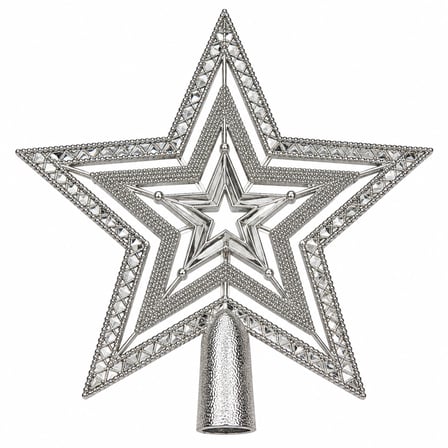 BakGelAl Lüks Yılbaşı Çam Ağacı Tepeliği - 20 cm Özel İşlemeli & Desenli Gümüş (Silver) Işıltılı Yıldız Ağaç Süsü