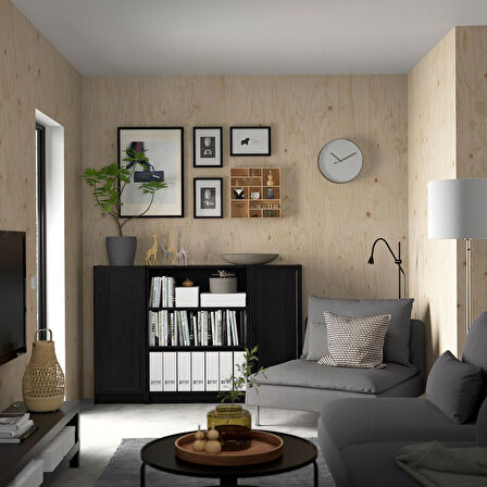 Kitaplık, siyah meşe görünümlü, 160x106 cm