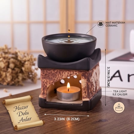 BakGelAl Fil Dokulu Seramik Buhurdanlık – Mat Siyah Kaseli Dekoratif Aromaterapi ve Uçucu Yağlık