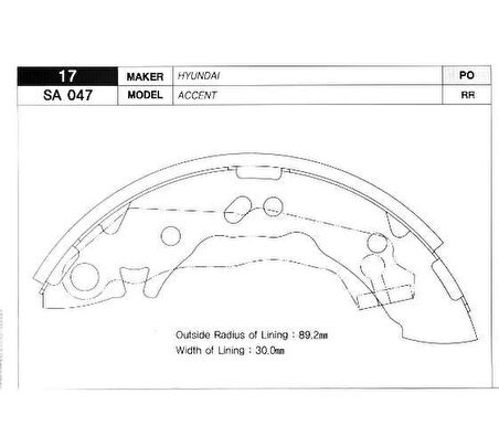 ARKA KAMPANA PABUÇ BALATA HYUNDAI ACCENT 1.3L 1.5L 4G13 4G15 1995-2000 / ATOS 1.0L 1.1L 98- 5830522A01
