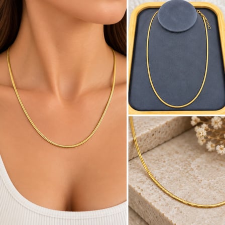 💎 Premium Parlak ve Şık Gold Renk İnce Yılan Zincir 316L Çelik Kadın Kolye (45cm)