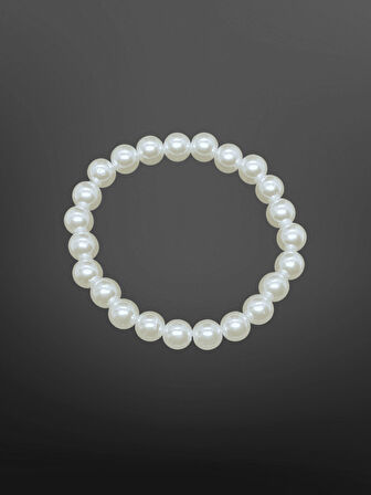 Şık ve Parlak Beyaz İnci Model Klasik Bijuteri Bileklik | Elastik Tasarım, Zamansız Zarafet