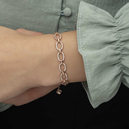 Gümüş Rose Oval Taşlı Kadın Bileklik