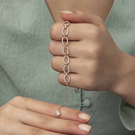 Gümüş Rose Oval Taşlı Kadın Bileklik