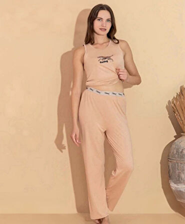 Boyraz 20618 Kadın Milan Kumaş Atlet Pijama Takımı - Somon - 2XL