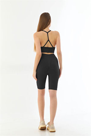 Siyah Mı Emay 3921 Soft Seamless Ripli Tayt Yoga Takımı