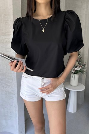 Karpuz Kol Sırtı Fiyonk Detaylı Poplin Bluz - SİYAH - M
