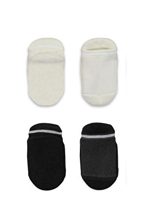 Bistyle 2'Li Altı Havlu Sneakers Kaymaz Çorap 20501 Siyah Ekru