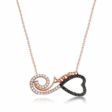 Gümüş Rose Kalpli Sonsuzluk Annem Kolye