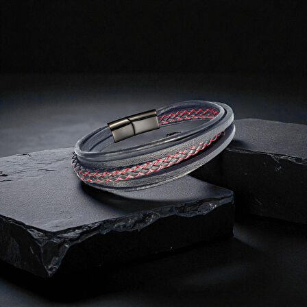  FM Kırmızı Siyah Çoklu Deri Bileklik 31833B2D6 