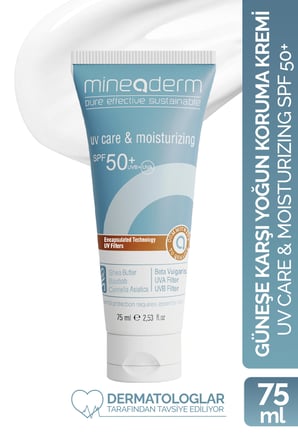 Mineaderm Uv Care & Moisturizing 50+ Faktör Nemlendirici Tüm Cilt Tipleri İçin Renksiz Yüz Güneş Koruyucu Krem 75 ml
