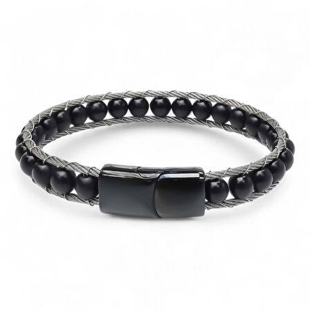  FM Oniks Doğaltaş Ve Çelik Halat Örme Bileklik 31832B2DH1 