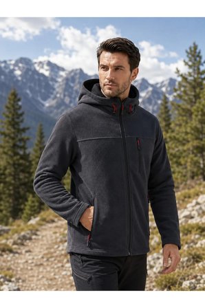 ERKEK Kapüşonlu koyu gri Polar 3 Cepli Fermuarlı Sıcak Tutan Kışlık Outdoor Hoodie Günlük StilPro