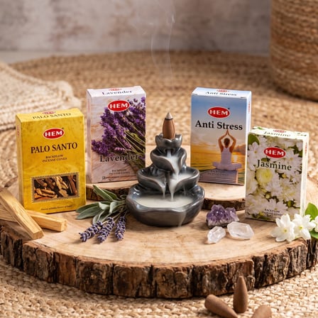 BakGelAl 4’lü Geri Akışlı Şelale Konik Tütsü Seti – Palo Santo, Lavanta, Anti Stress ve Yasemin 40 Adet