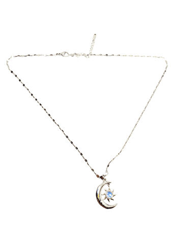 Gümüş Renk Parlak ve Şık Taşlı 316L Çelik VIP Model Ay Yıldız Kadın Kolye - Göz Alıcı Şık Tasarım