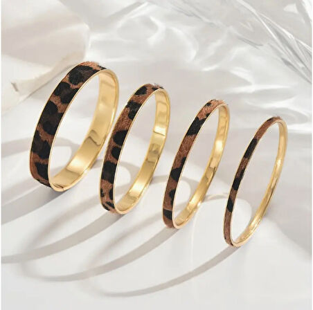 Leopar Desenli 4’lü Altın Kaplama Bijuteri Bileklik Seti – Şık ve Dikkat Çekici Tasarım