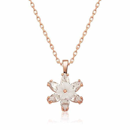 Gümüş Rose Beyaz Lotus Çiçeği Kolye