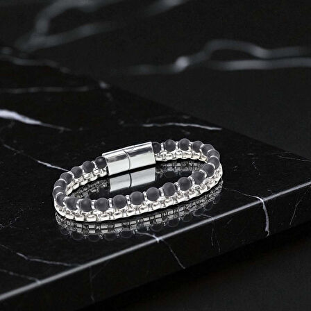   Elmas Kesim Hematit Ve Çelik Zincir Bileklik 31832B21D1 