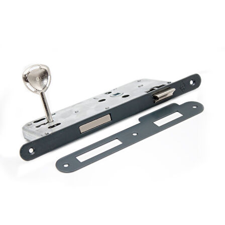 Stilo Antrasit Kare Rozetli Oda Kapı Kolu ve 40X23mm Antrasit Oda Gömme Kilit Set