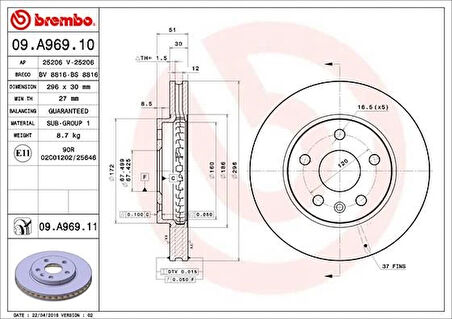 ÖN FREN AYNASI INSIGNIA A 2008 SAAB 9-5 YS3G 2010-2016 JANT 296X30X5DLXHAVALI 13501307-569063 13579147 569078 13502213 569421