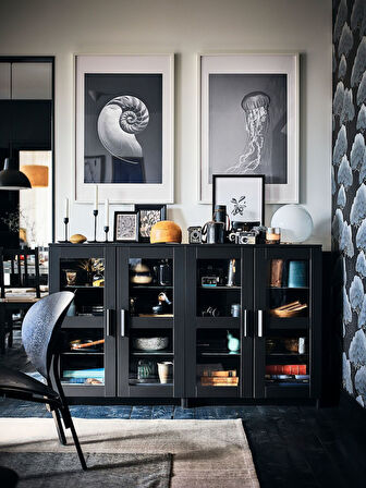 Büfe, cam-siyah, 78x95 cm