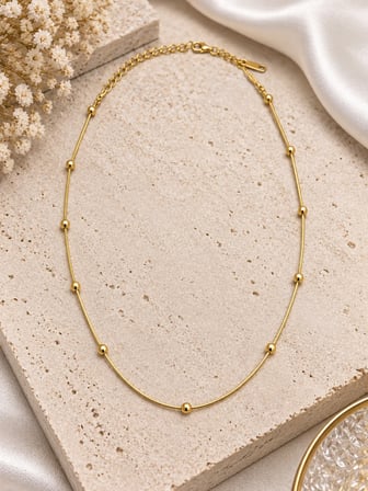 💎 Premium Parlak ve Şık Gold Renk Top Detaylı İnce 316L Çelik Zincir Kadın Kolye (45 cm)
