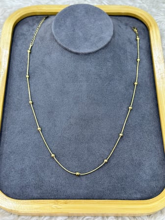 💎 Premium Parlak ve Şık Gold Renk Top Detaylı İnce 316L Çelik Zincir Kadın Kolye (45 cm)