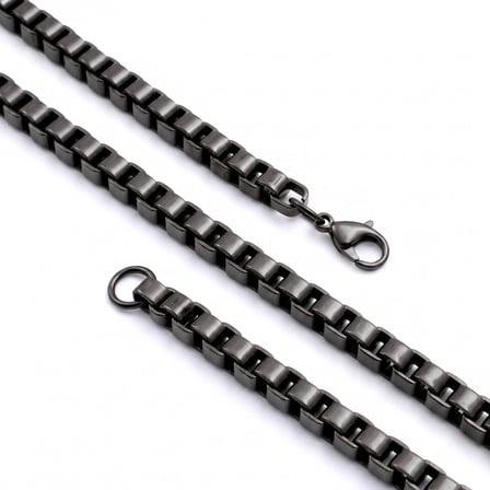 💎 Premium Parlak ve Şık Kare Arnavut Erkek Çelik Kolye 6x6 mm 55 cm 3183ECK017 - Siyah Renk