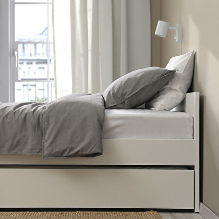 Tek kişilik karyola, beyaz, 90x200 cm, 2 çekmeceli