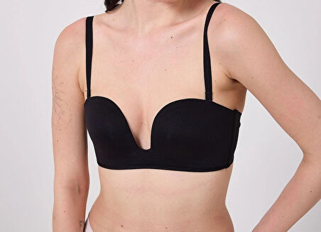 Freshness MSF05 Destekli V Dekolte Lazer Kesim Sütyen - Siyah - XL