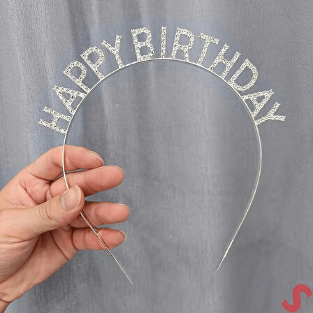 Gümüş Kristal Taşlı Happy Birthday Doğum Günü Tacı İthal Ürün A Kalite 17x16 Cm - Lisinya