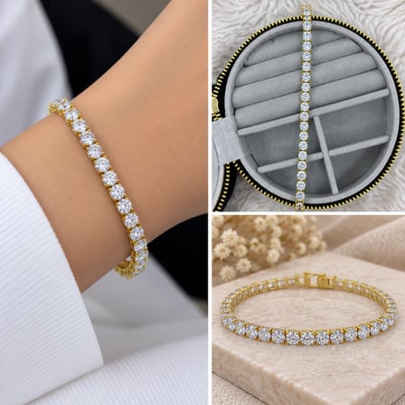 💎 Premium Parlak ve Şık Gold Renk Zirkon Taşlı Su Yolu Kadın Bileklik (~20cm) 