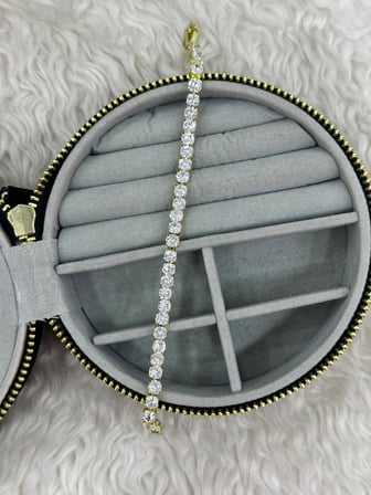 💎 Premium Parlak ve Şık Gold Renk Zirkon Taşlı Su Yolu Kadın Bileklik (~20cm) 