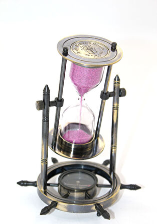 Pirinç Dümenli Pusulalı Kum Saati 