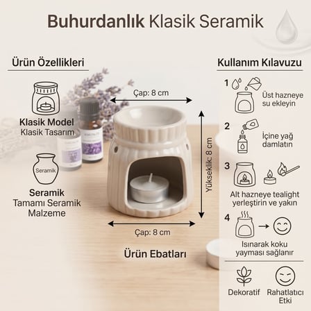 BakGelAl Seramik Buhurdanlık – Lavanta, Okyanus ve Kırmızı Meyveler Kokulu Dekoratif Aroma Buhurdanlığı