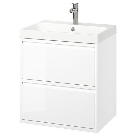 Lavabo dolabı kombinasyonu, parlak cila beyaz, 60x48x69 cm, BROGRUND batarya