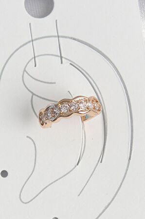 Pirinç Gold Renk Zirkon Taşlı Kadın Kıkırdak Küpe