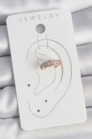 Pirinç Gold Renk Zirkon Taşlı Kadın Kıkırdak Küpe