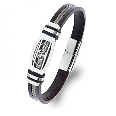  FM Hayat Ağacı Desenli Çelik Halatlı Erkek Bileklik 31834B17D3 