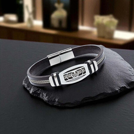  FM Hayat Ağacı Desenli Çelik Halatlı Erkek Bileklik 31834B17D3 