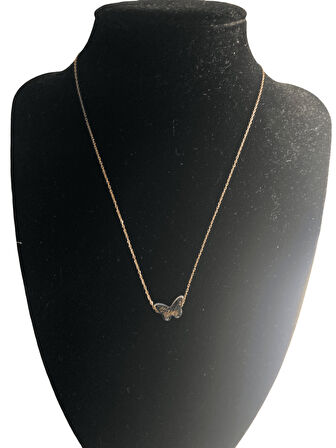 925 Ayar İthal Gümüş Zirkon Taşlı Rose - Gold Renk Kelebek Model Kolye Anlamlı ve Şık Tasarım