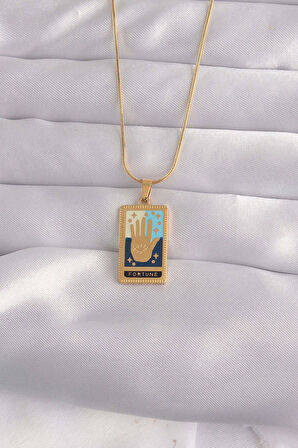 316L Çelik Gold Renk Karışık Mineli El Figür Tarot Kolye - Lisinya